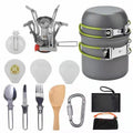Hot Sale Outdoor Aluminum Alloy Single Person Pot Set Hiking Picnic Tourist Cookware Set With Folding Spoon Mini Gas Stove