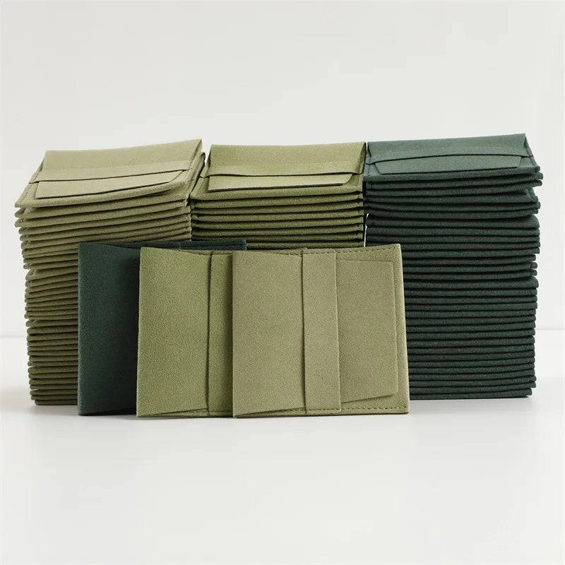 CSMD 5x5cm Chinese Manufacturers Wholesale Microfiber Material Envelope Shape Luxury Green Jewelry Pouches for Necklace