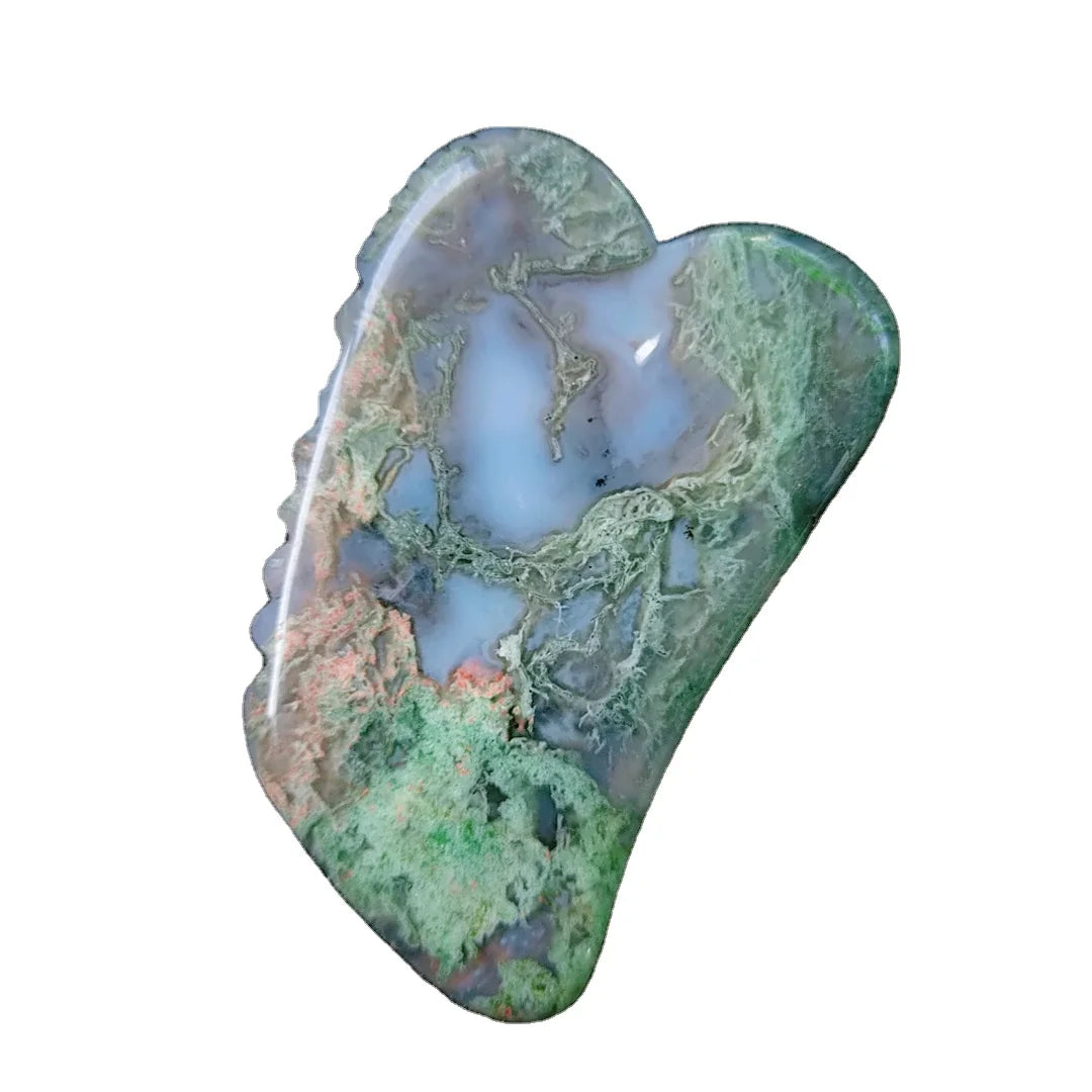 Huiying Natural Jade Roller Guasha Moss Agate Jagged square Shape Gua Sha Jade Massage Tools
