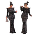 Y91115 Luxury Evening Dresses Elegant Women Long Sleeve Boat Neck Sequin Dress Long Gowns for Women Evening Dresses