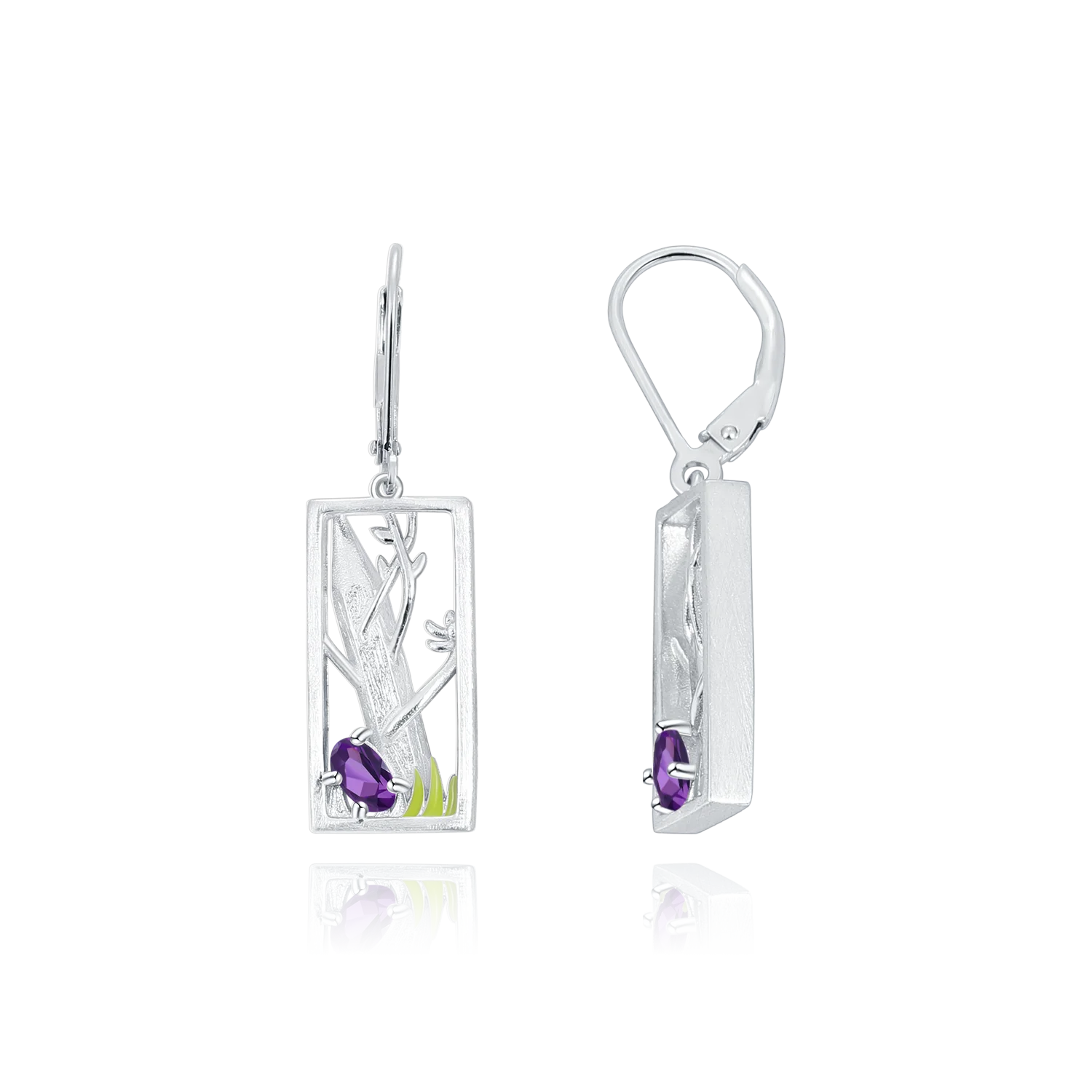 Abiding Natural Amethyst Stone Handcrafted Leaf Jewelry 925 Sterling Silver Earrings Women for Wedding
