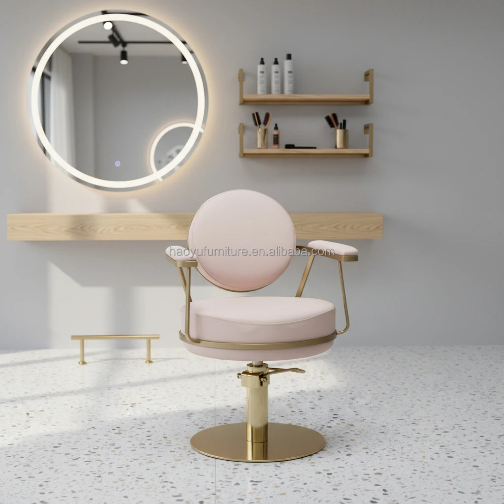 Beautiful Luxury pink and Gold Salon Chairs Styling Chairs Rotation and Height Adjustable for Hair Salon