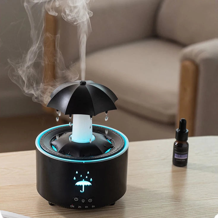Wholesale Rotating Raindrop Aromatherapy Machine Rain Cloud Humidifier Heavy Fog Colorful Umbrella Humidifier with Night Light