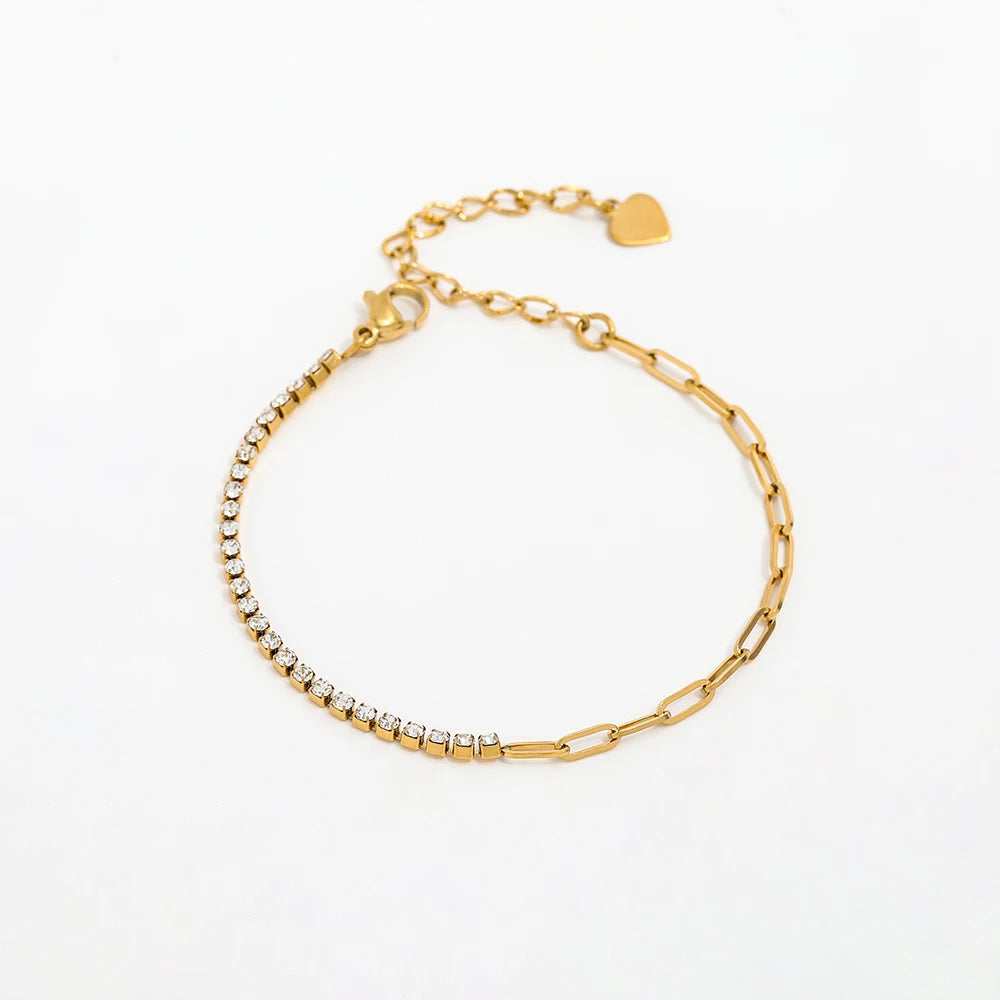 Joolim Waterproof Tarnish Free & Waterproof Zirconia Luxury Tennis Paper Pin Mixed Chain Stainless Steel Charm Bracelet