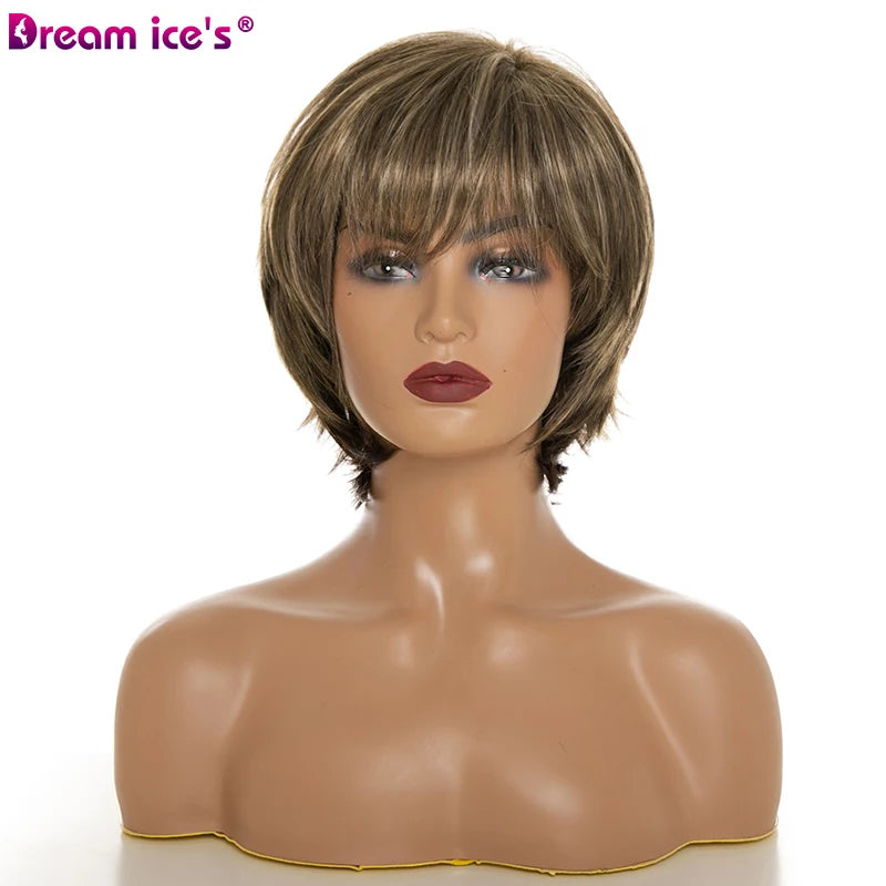 Dream.Ice's Factory Wholesale Price Short Green Straight Highlights Synthetic Hair Bob Wigs for Women