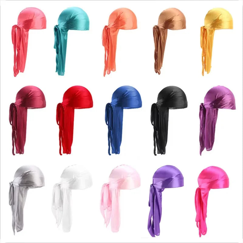 High Quality Colorful Factory Price Durags Durag Men Women Satin Silky Durags Plain Unisex Headwrap Silk Satin Doo Rag