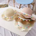 Outdoor Using Summer Spring Rich Colors Kids Straw Hat Beach Sun Hats Fur Balls Charm for Kids Bag Available Too