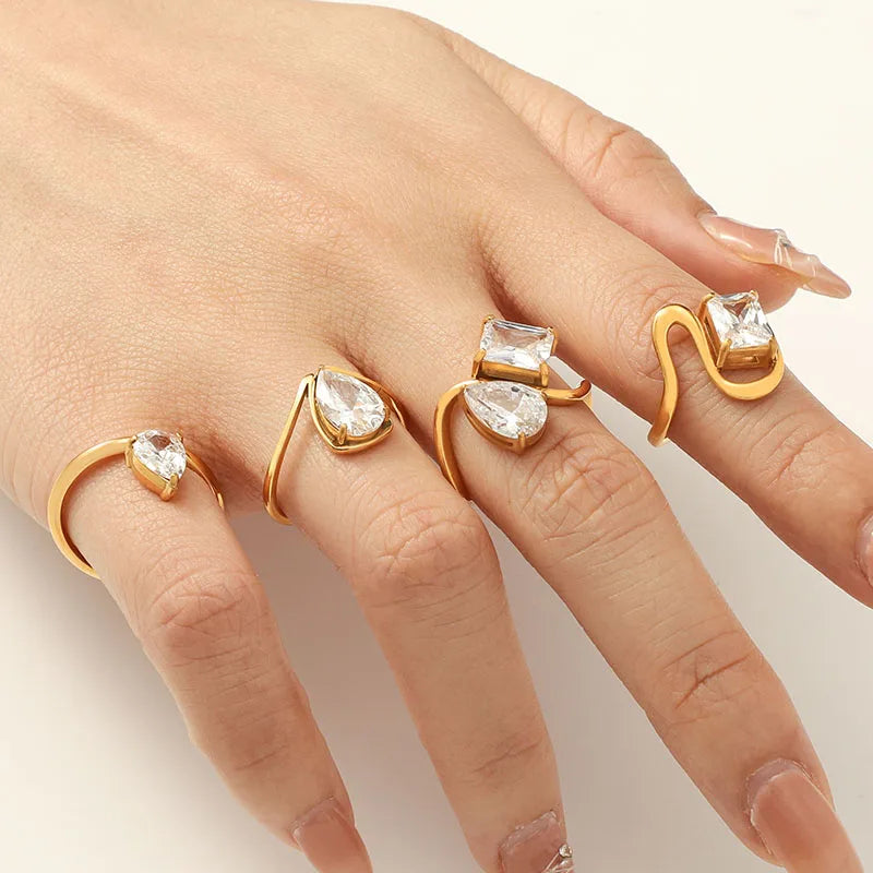 MICCI 18k Gold Plated Waterproof Jewellery Stainless Steel Dainty Zircon Stackable Ring for Women