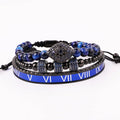 New Design Natural Stone Tiger Eye Stainless Steel Bangle Blue CZ Eye Charm Luxury Custom Macrame Bracelet Set Men