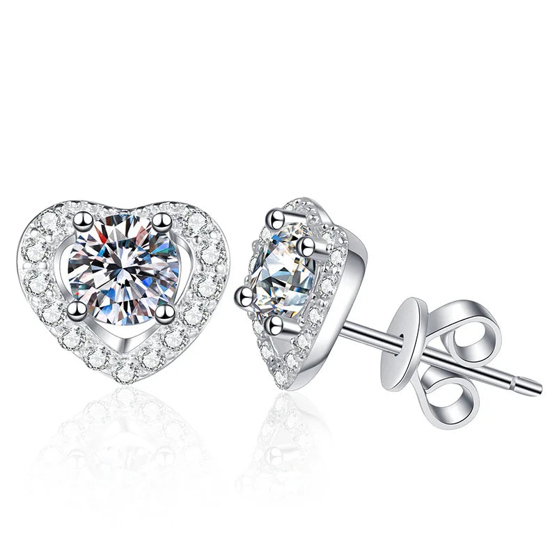 High Quality Wholesale 925 Sterling Silver 0.5Carat Moissanite Heart Shape Moissanite Stud Earrings Fine Jewelry for Women MegaBDM