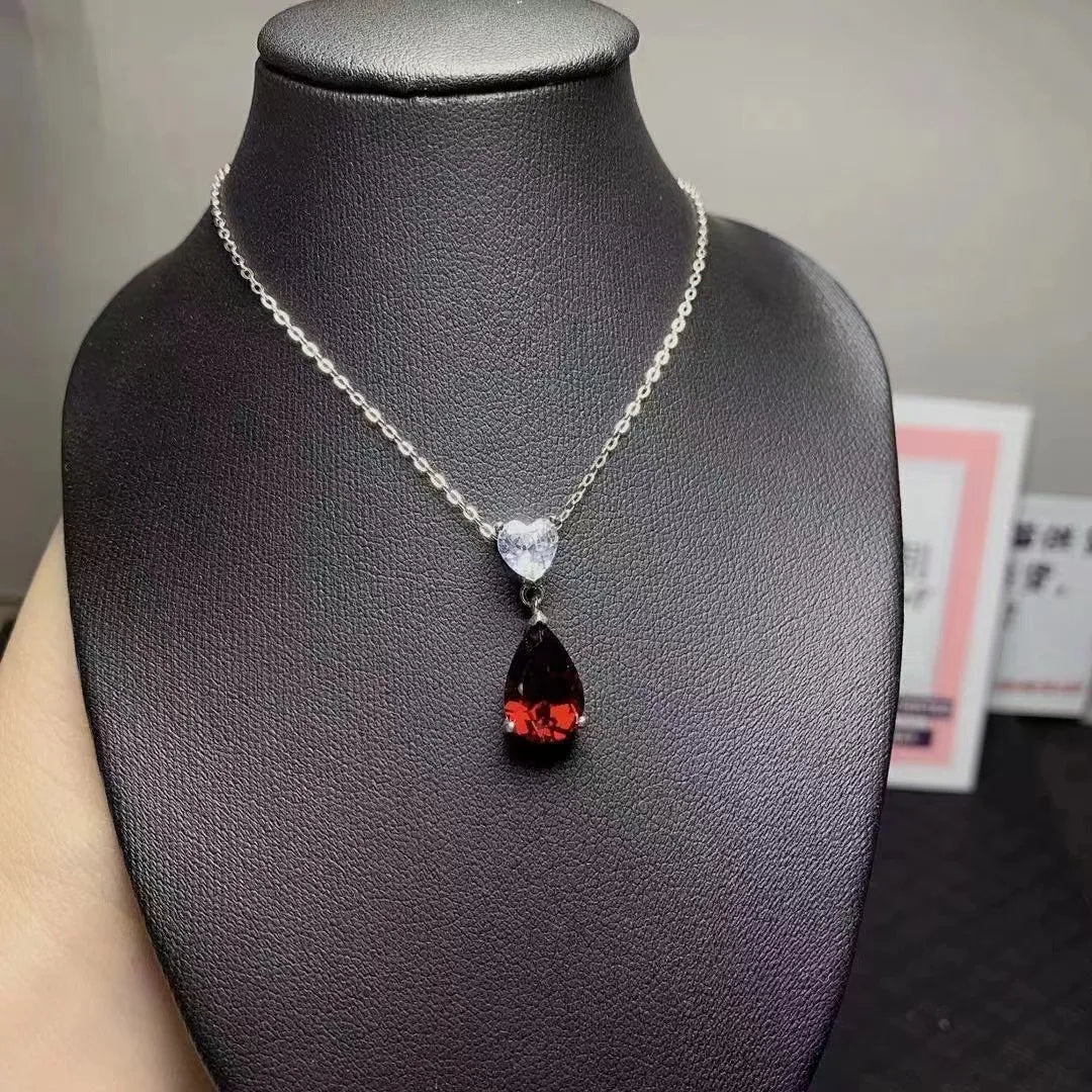 New Design 925 Sterling Silver Natural Garnet Stone New Design Jewelry Pendant Necklace