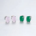 Fine Jewelry 925 Sterling Silver Four Claws Oval Big Stone Zircon Stud Earrings