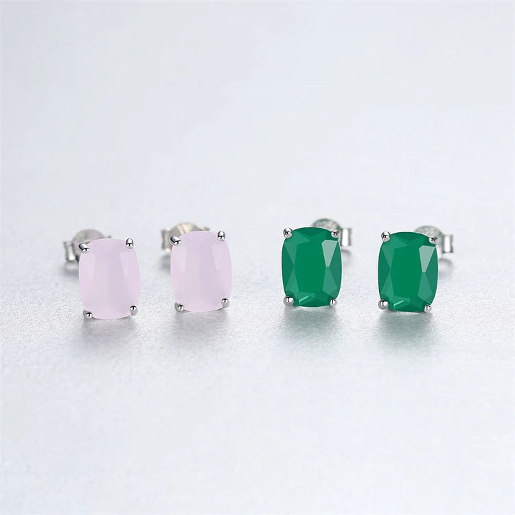 Fine Jewelry 925 Sterling Silver Four Claws Oval Big Stone Zircon Stud Earrings