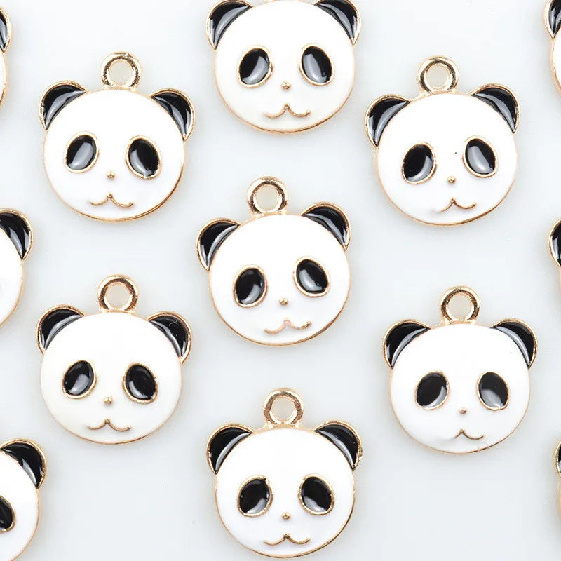 Wholesale Black and White Panda Charms for Children Enamel Animal Charms for Jewelry Making Bracelets Bulk