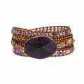 Handmade Boho Geometric Amethyst Wrap Bracelet for Women Natural Stone Faceted Crystal Hematite Beaded Jewelry