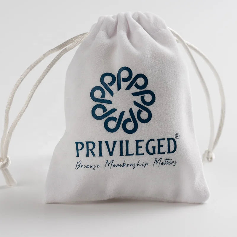 Custom Logo Printed White Drawstring Velvet Gift Bag