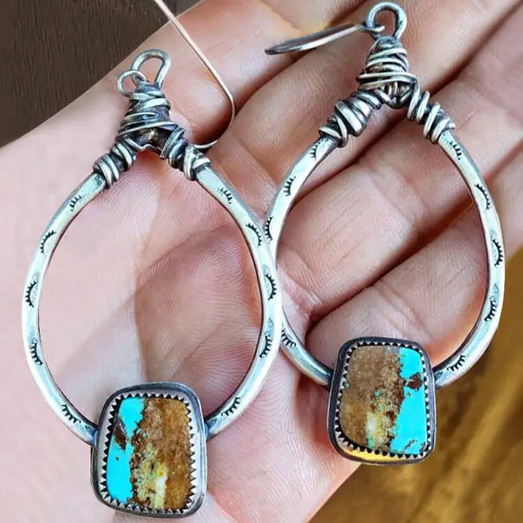 Waterdrop Hollow Silver Drop Earring S925 Silver Plated Eyelash Print Wire Wrap Earring Green Stone Dangle Earring