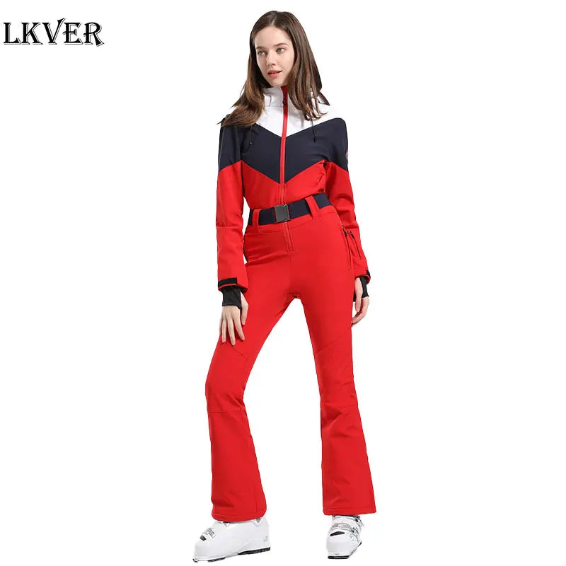 Outdoors Warm Windproof Waist-slimming Jumpsuits Women Snowboard Jacket Women's Snow Pants and Jacket Waterproof Ski Outfit Set