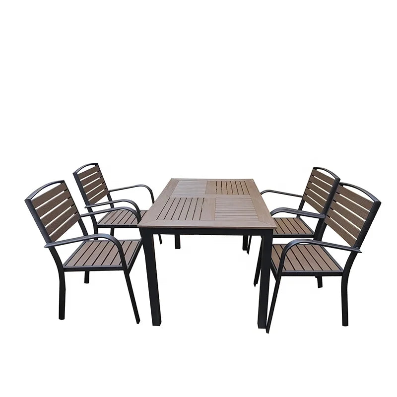 Hot Sale Modern Design Outdoor Patio Furniture Restaurant Cafe Table Chairs for Dining Hotels Villas Metal Plastic Wood