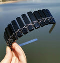 HZ Factory Price Crystal Jewelry Accessories Colorful Crystal Column Comb Black Obsidian Raw Stone Accessories Bridal Hair Comb