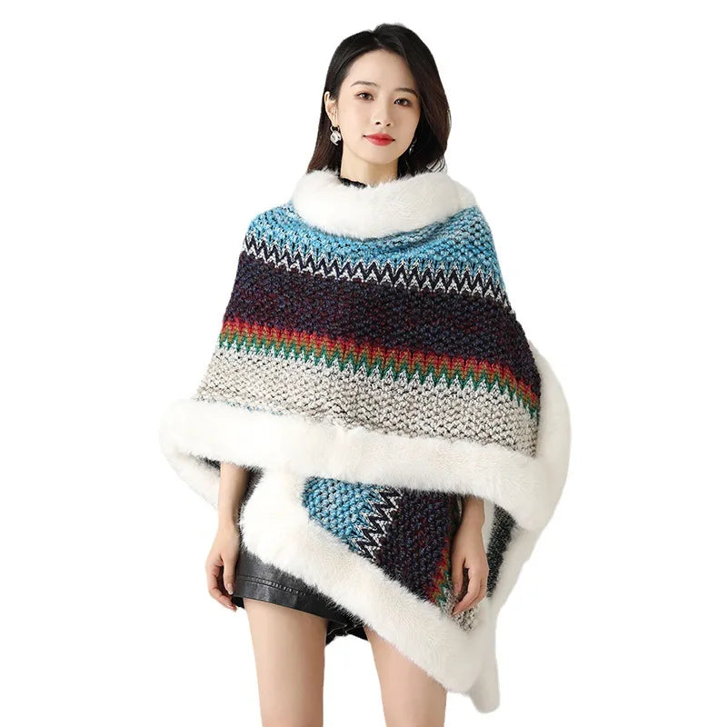 QL New Fashion Shawl Like Fox Fur Big Cloak Autumn and Winter Thickened Shawl Wholesale Shawl Ruana