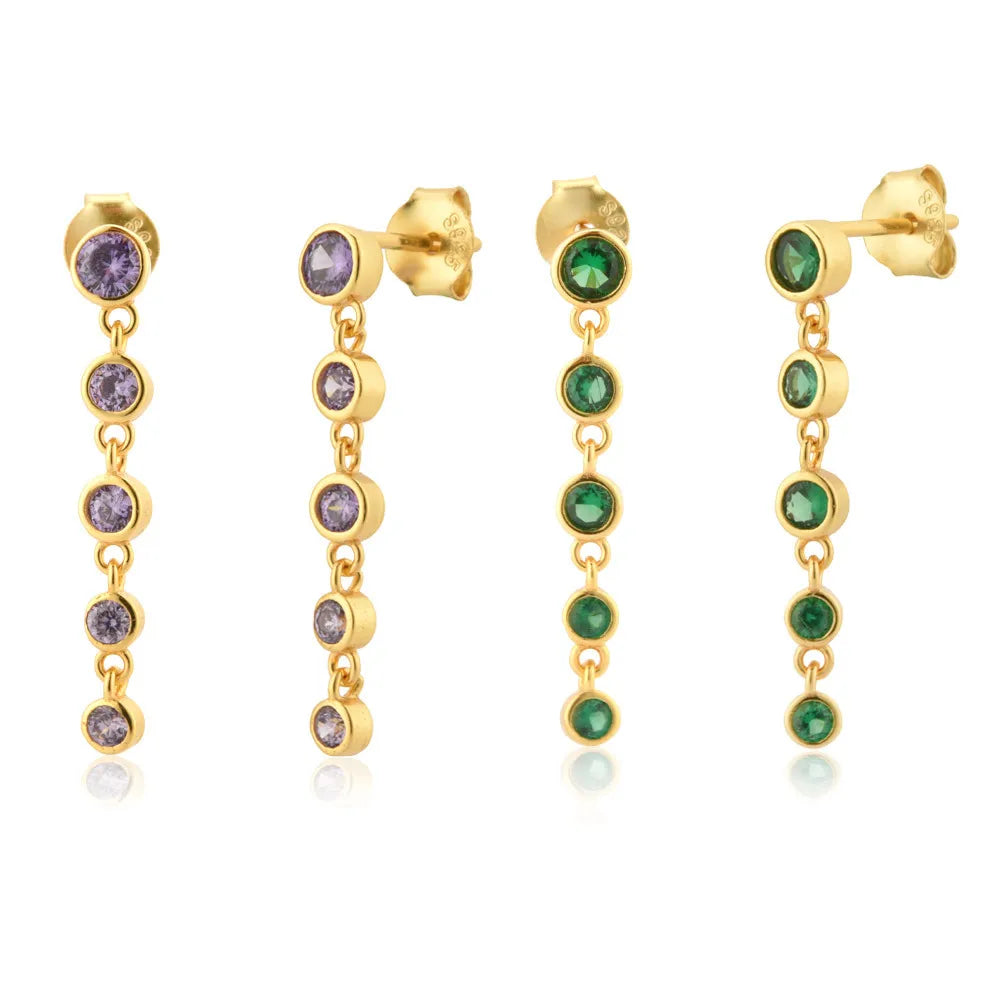 Daidan 925 Silver Earrings Gold Plated Silver Stud Earring 925 Sterling Chain Drop Trendy Stud Zirconia Earrings
