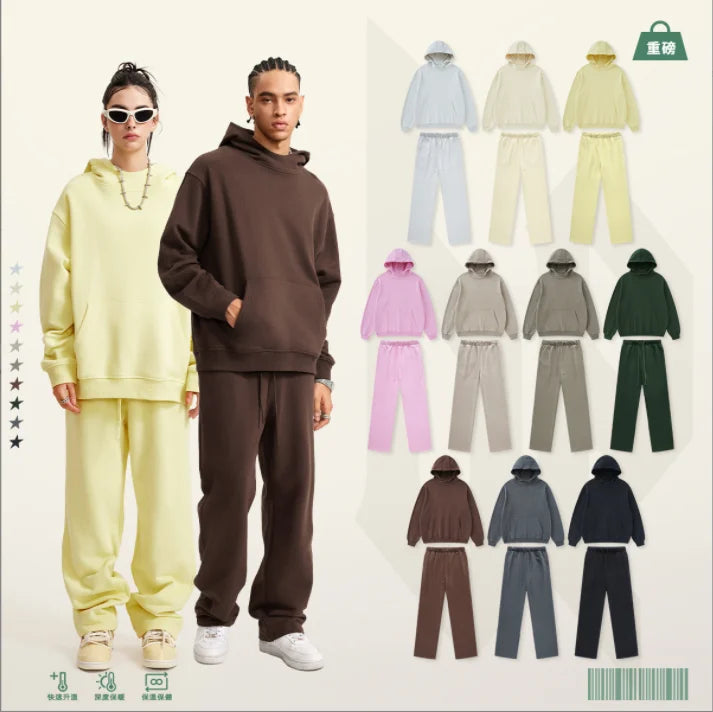 High Necked Hooded Winter Hoodies Solid Color Plush Set Oversized Trendy Men's Eco-Friendly Breathable Cotton Hoodies