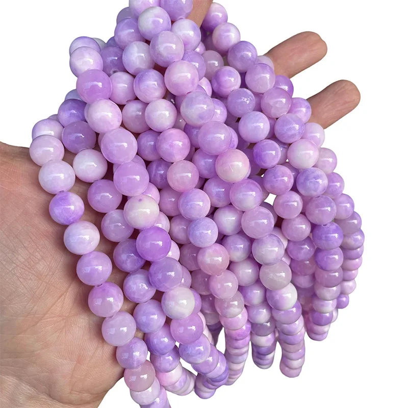 Dark Purple Violet Color Processed Jade Loose Beads Rough Round Stone for DIY Handmade Semi-finished Beaded Jewelry Making