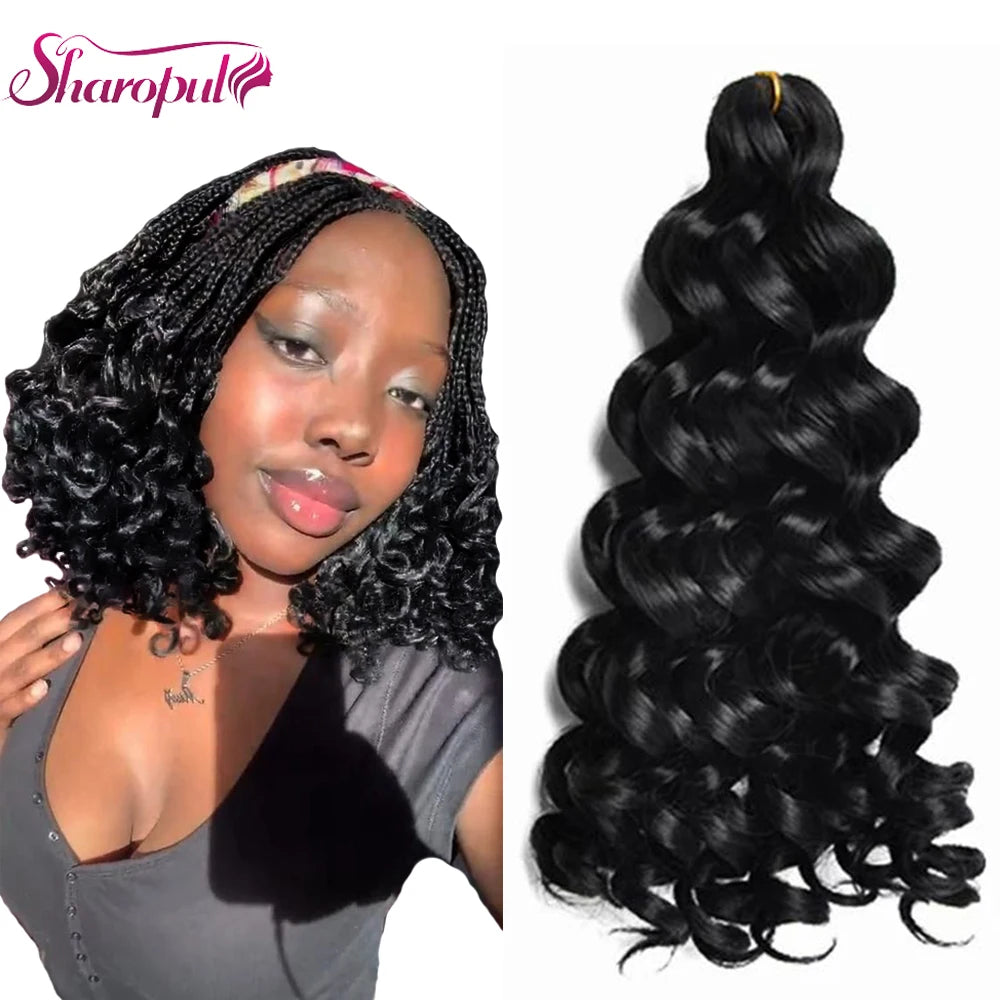 Sharopul Loose Curl Wavy Hair Extension Synthetic Curly Crochet Hair for Ombre Color Italian Twist Braids Hair