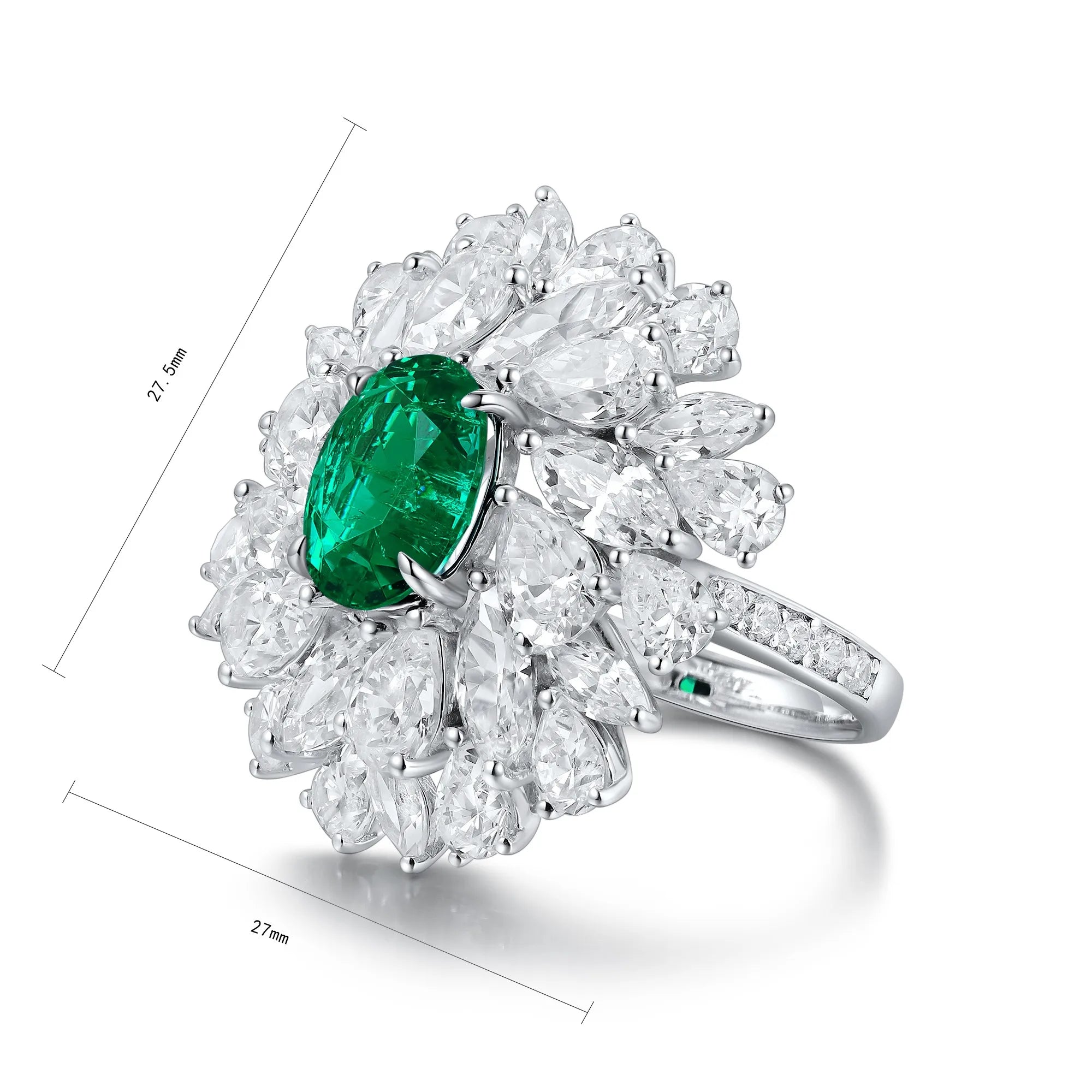Deluxe Premium Jewelry S925 Silver Oval Cut Lab Grown Emerald Gemstone Ring Exquisite Elegant Women's Engagement Wedding Rings