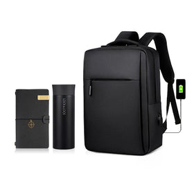 Original New Factory Black Personalized Notebook Travel Laptop Backpack Insulated Water Bottles Business Gift Set Promotion