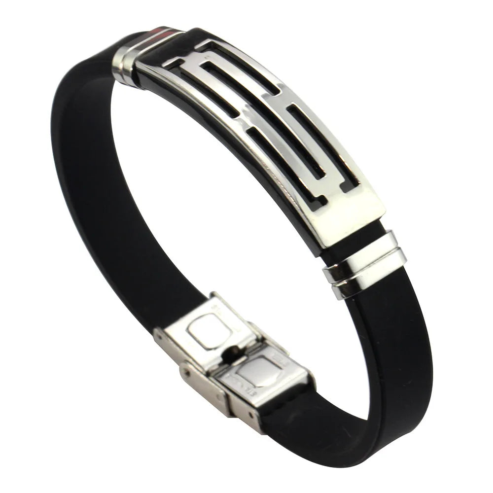 GJB242 High Quality Stainless Steel Cross Jewelry Gold Plated Man Bracelet Silicone Black Bangles