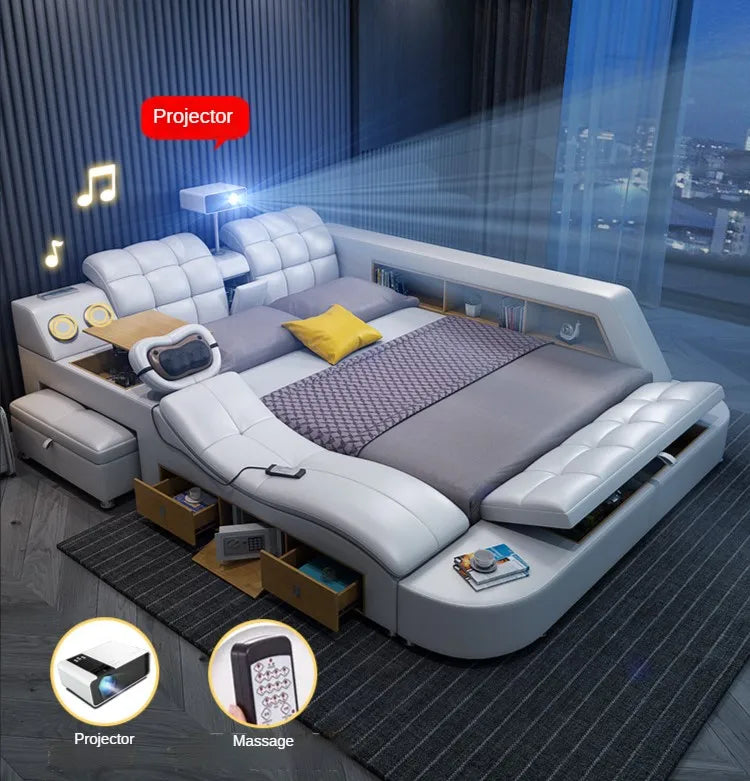 Beds Frame Designer Bedroom Furniture Setsmultifunction Modern Double king Size Smart Metal Leather Bed 1.8 m Double Bed