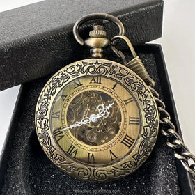 Weflourish AT021 Mechanical Pocket Watch with Zinc Alloy Case Antique Style Round Dial 4.7cm Diameter