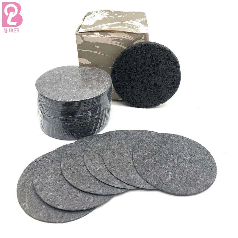 Beiqili OEM BQLS-049 50 Count Compressed Charcoal Grey Facial Sponges Wood Pulp Washable Cleaning Sponge Cleansing Makeup