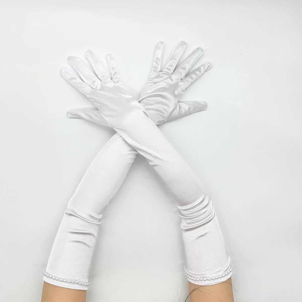 Wedding Party Engagement Black White Red Purple Satin Long Gloves Mitens for Matching Women Dress