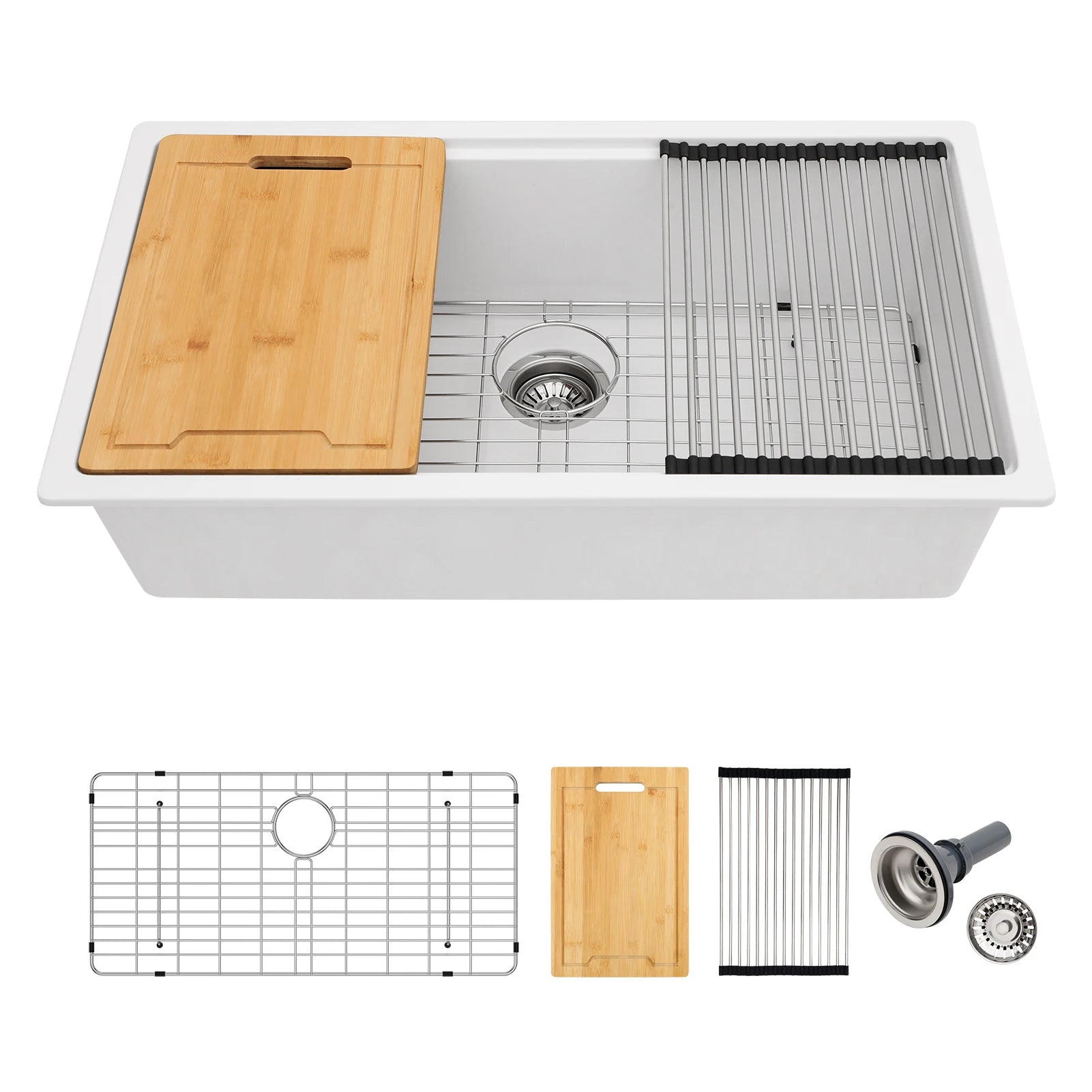 Sarlai Group 33"x19" Granite Kitchen Sink  White Undermount Ledge Workstation Quartz 33 Granite Composite Kitchen Sink