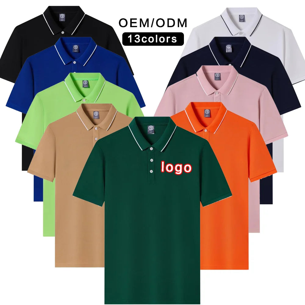 Men's Quick Dry Plain Cotton Work for Polo Shirts Custom Logo Embroidery Solid Customizable Printed L Size Golf Uniform Polos
