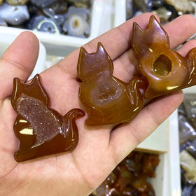 Wholesale Natural Agate Geode Cat Carving Hand Carved Crystal Cat Carving for Decoration