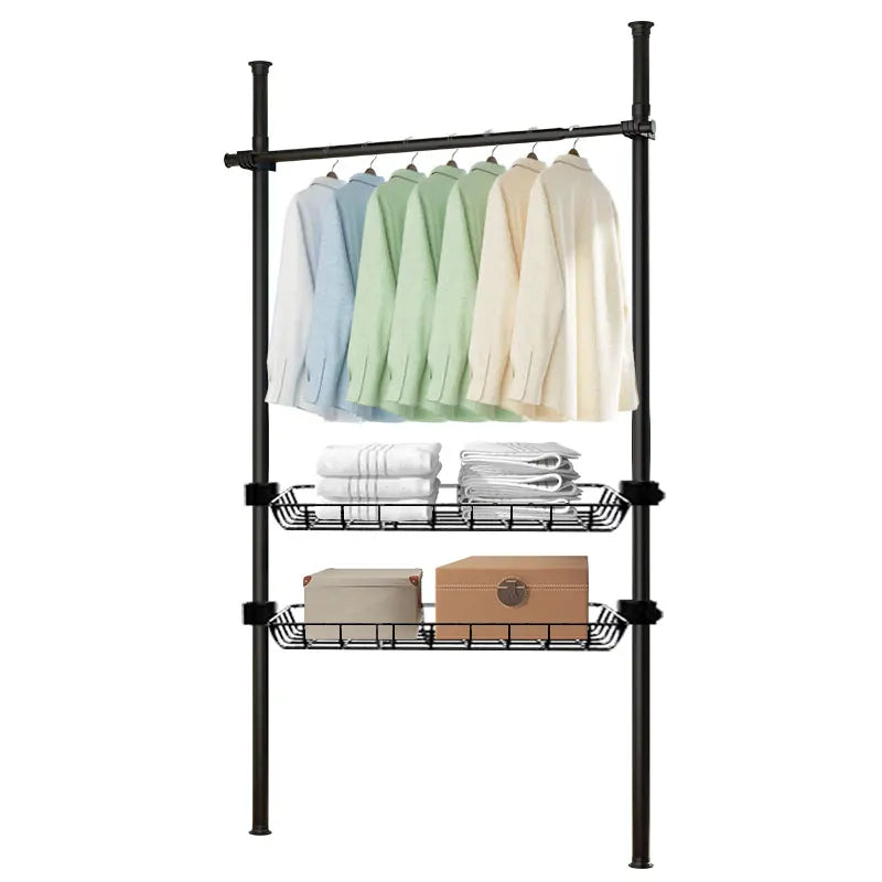 Metal Hanging Rack Clothes Black Mobile Adjustable Clothes Rack Storage Portable Clothing Rack Drying Rack with Shelves