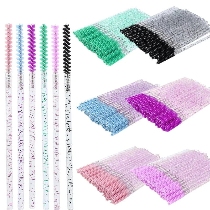 50 Pcs/Bag Glitter Eyelash Extension Disposable Soft Brushes Professional Eyebrow Brush Mascara Wand Applicator Eye Lashes
