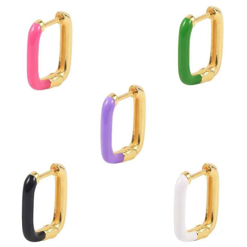 Wholesale New Trend U Shape Colorful Enamel Earrings Hoop Earrings 925 Sterling Silver Jewelry Oil Drip Personalized Earrings