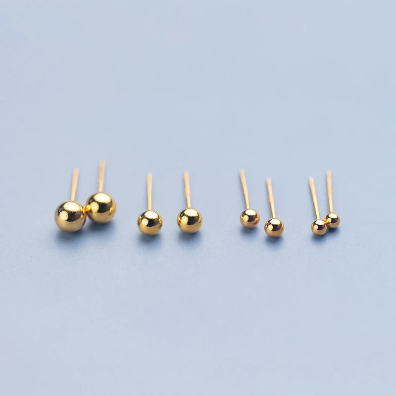 925 Sterling Silver 18k Gold Plated Small Round Ball Shape Stud Earrings Mini Earings Christmas Fashion Jewelry for Women Girls
