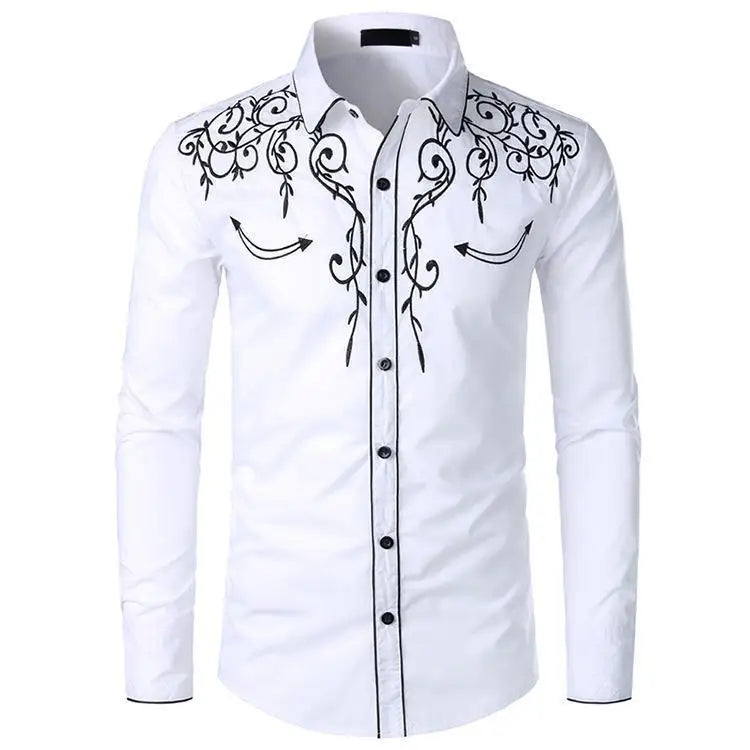 Men's Embroidered Jacket Fashion Printed Shirt American Western Style Shirt Western Cowboy