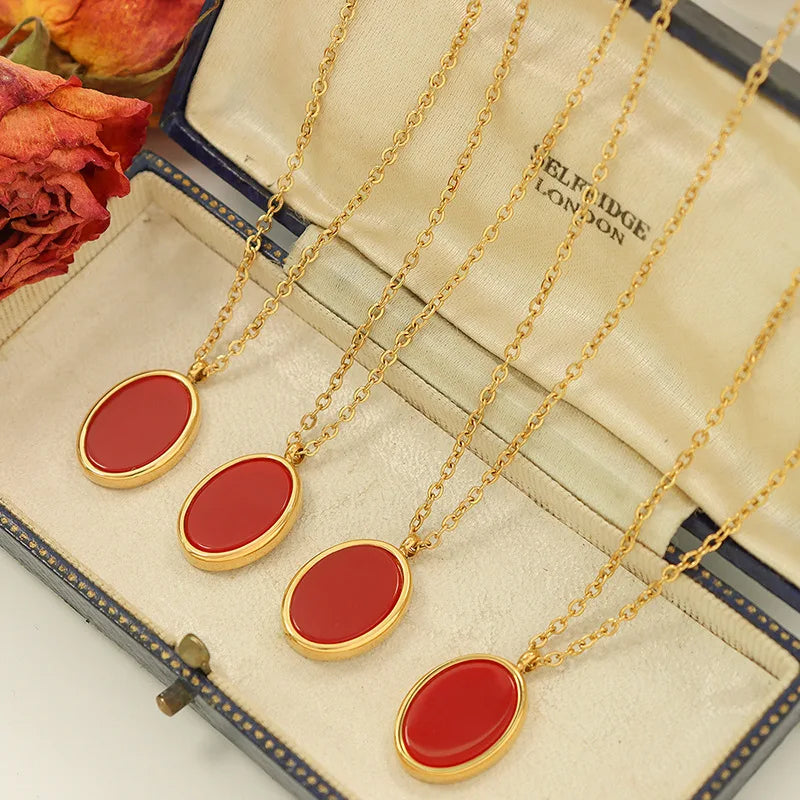 Factory Wholesale Custom Acrylic Resin Jewelry Stainless Steel Gold Oval Pendant Necklace