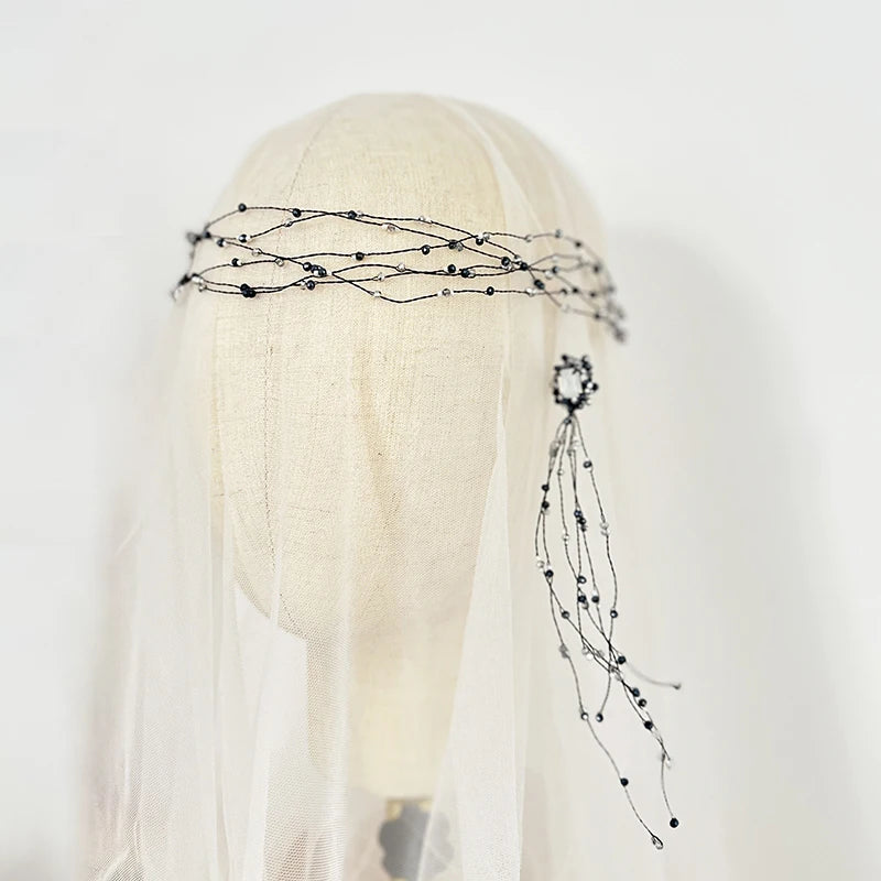 Gothic Girl Styles Black Crystal Delicate Hair Vine Gatsby Headpiece Black Crystal Boho Headband for Party