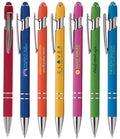 Promotional Colorful Soft Rubber Finished Metal Thin Ballpoint Pen With Stylus Press Tips Rubberized Metal Ball Point Pens
