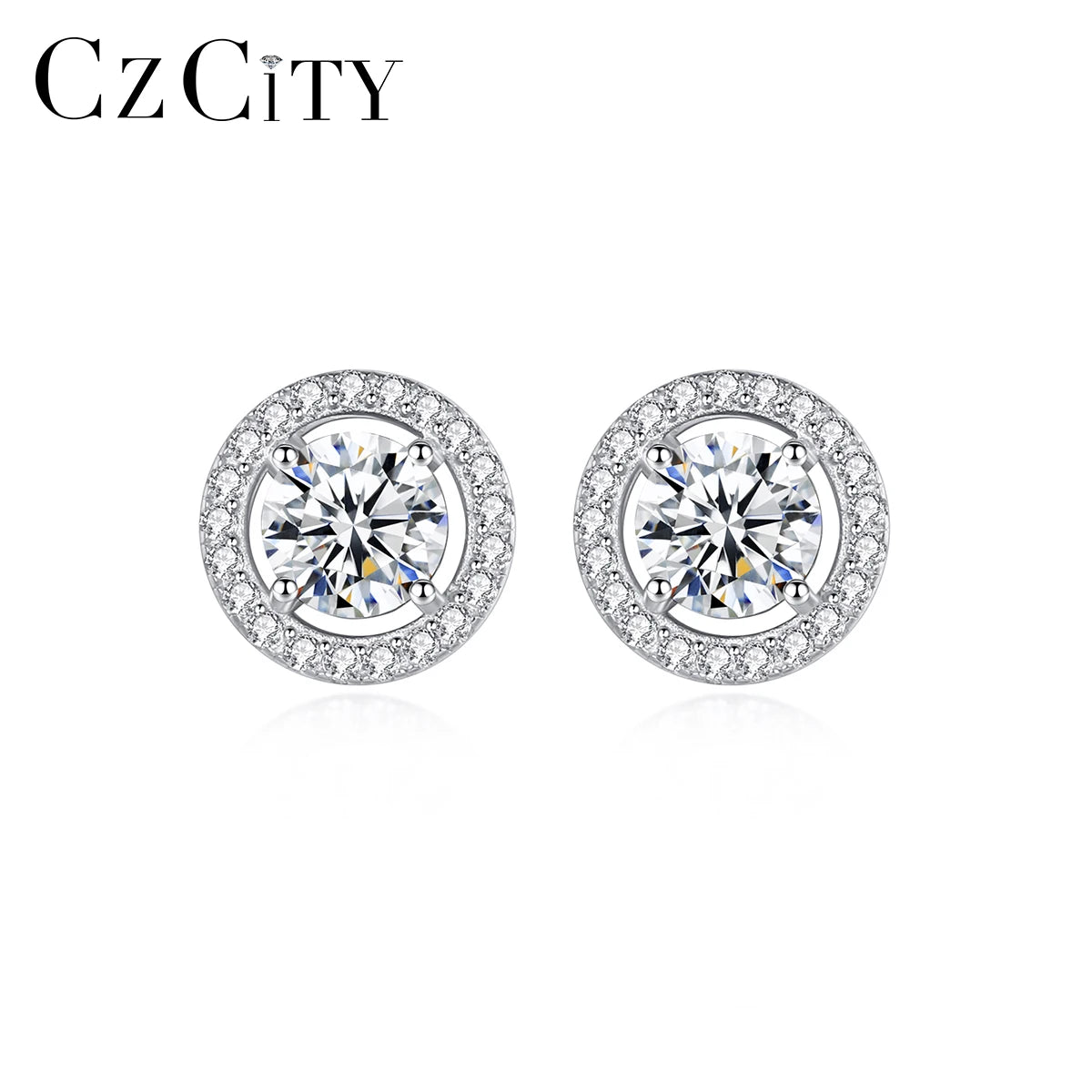 CZCITY VV Moissanite Lady Jewelry and Earing Summer 2026 Big Ear Stud 925 With Zircon Round Earring Woman