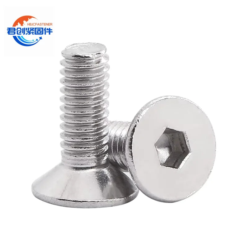 Factory Allen Countersunk Button Head Bolts M2M3M4M5M6M8 Metric 304 Stainless Steel Flat Head Hexagon Socket Screws DIN7991