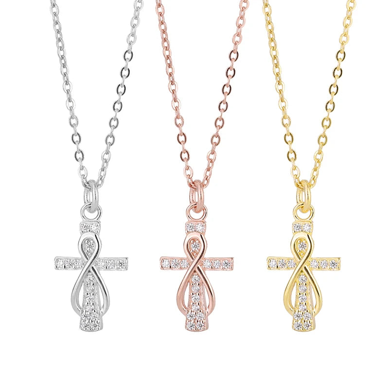 Fashion Hot Sale 925 Sterling Silver Cross 18K Gold Plated Cubic Zirconia Women's Pendant Necklace Jewelry